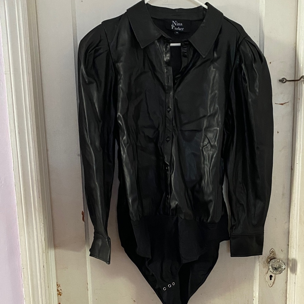 Nina Parker Black Leather-Look Bodysuit